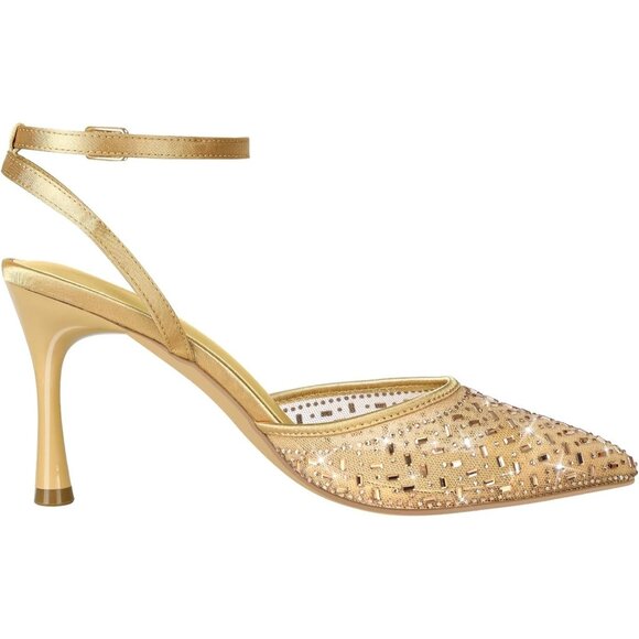 Pizz Annu Women's Gold Closed Toe Mesh Sparkly Ankle Strap Cienna High Heels - Picture 3 of 7